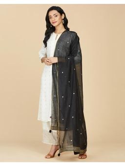 Fabindia - Black Cotton Silk Metallic Embroideries Dupatta
