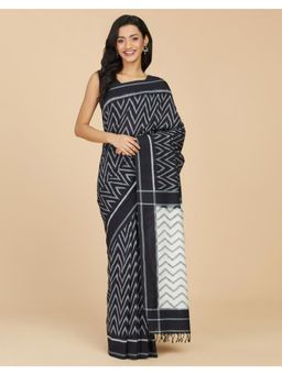 Fabindia - Black Cotton Ikat Saree Without Blouse