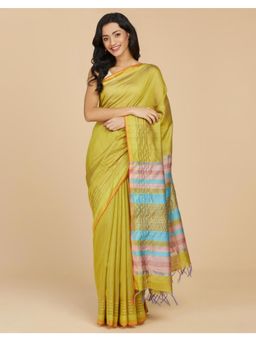 Fabindia - Green Silk Hand Woven Saree with Unstitched Blouse