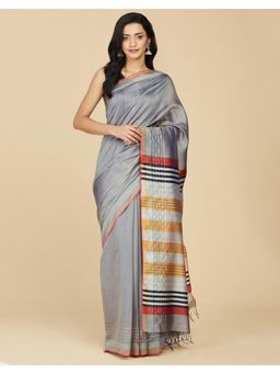 Fabindia - Grey Silk Hand Woven Saree with Unstitched Blouse