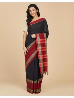 Fabindia - Black Cotton Woven Saree Without Blouse