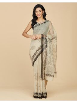Fabindia - Beige Cotton Silk Bagru Printed Saree Without Blouse