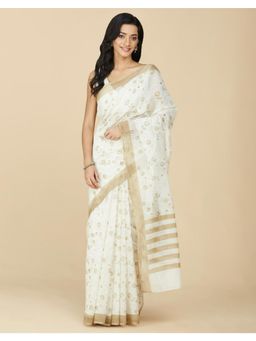 Fabindia - Natural Cotton Silk Hand Block Printed Saree Without Blouse