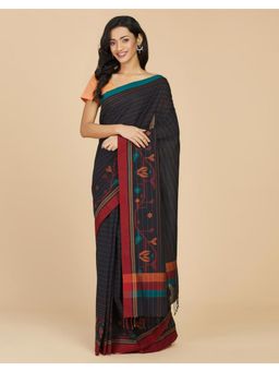 Fabindia - Black Cotton Jamdani Saree Without Blouse