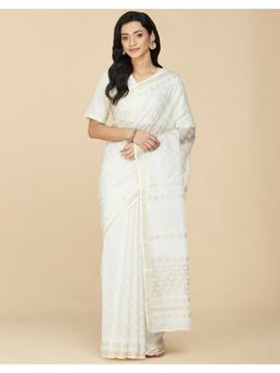 Fabindia - Natural Silk Hand Block Printed Saree Without Blouse