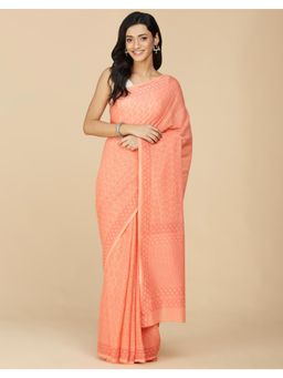 Fabindia - Caral Cotton Hand Block Printed Saree Without Blouse