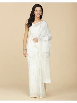 Fabindia - Natural Cotton Hand Block Printed Saree Without Blouse