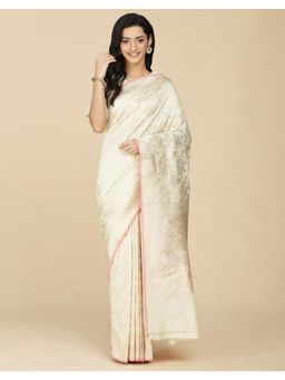 Fabindia - Beige Viscose Blend Woven Saree Without Blouse