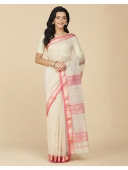 Fabindia - Beige Cotton Silk Maheshwari Saree Without Blouse