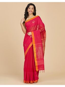 Fabindia - Pink Cotton Silk Chanderi Saree with Unstitched Blouse