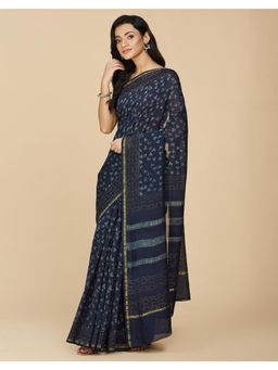 Fabindia - Indigo Cotton Silk Dabu Printed Saree Without Blouse
