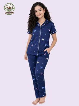 Kuchipoo - Girls Cotton Blue Printed Half Sleeve Pyjama Set (Nsut-180)