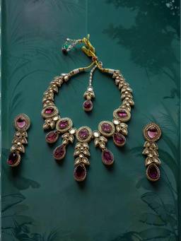Rebekah - Antique Gold Kundan Amethyst Purple Stones Jewellery Set