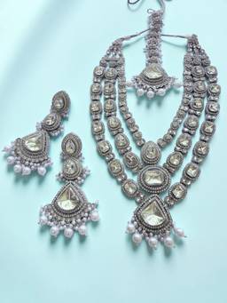 Rebekah - Multi-Strand Silver Kundan Jewellery Set