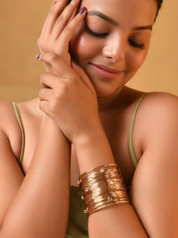 VOJ - Gold Plated Artificial Stones Studded Korean Cuff