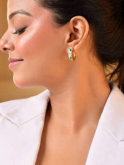 VOJ - Women Enamelled Gold-Plated Multi-Color Floral Design Hoop Earrings