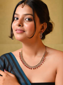 VOJ - Gold Plated Ruby Red Ad Stone Studded Jewellery Set