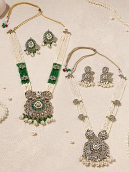 Zaveri Pearls - Green Stones Multistrand Jewellery Set (Pack of 2)