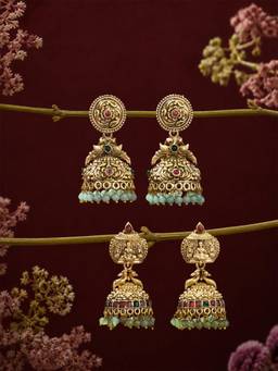 Zaveri Pearls - Multicolor Stones Dangling Beads Jhumka Earrings (Pack of 2)