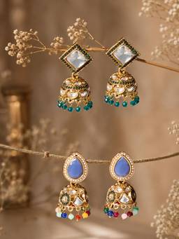 Zaveri Pearls - Multicolor Stones Dangling Beads Jhumka Earrings (Pack of 2)