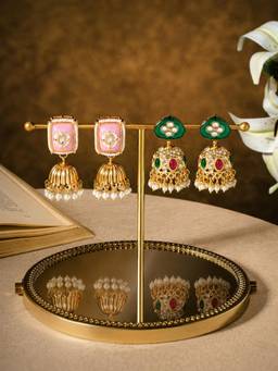 Zaveri Pearls - Multicolor Stones Dangling Beads Jhumka Earrings (Pack of 2)