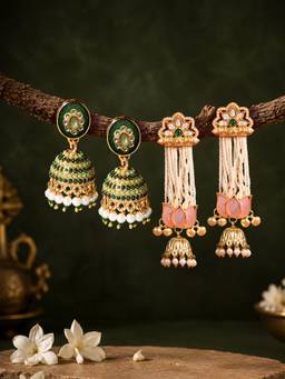 Zaveri Pearls - Multicolor Stones Dangling Beads Jhumka Earrings (Pack of 2)