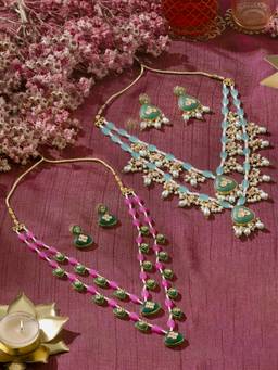 Zaveri Pearls - Multicolor Beads Stones Jewellery Set (Pack of 2)
