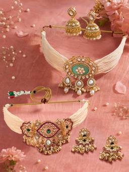 Zaveri Pearls - Multicolor Stones Choker Jewellery Set (Pack of 2)