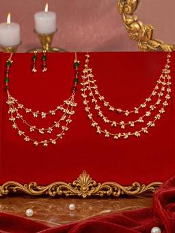 Zaveri Pearls - Green Maroon Beads Layered Jewellery Set