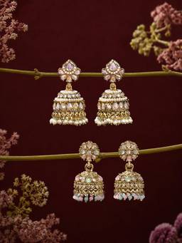 Zaveri Pearls - Multicolor Stone Beads Drop Ethnic Jhumka Earrings (Pack of 2)