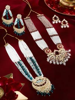 Zaveri Pearls - Green Red Stones Jewellery Set (Pack of 2)