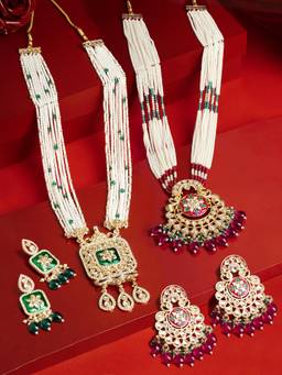 Zaveri Pearls - Multicolor Enamel Stones Jewellery Set (Pack of 2)