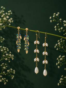 Zaveri Pearls - Multicolor Beads Contemporary Drop Earrings (Pack of 2)