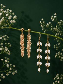 Zaveri Pearls - Gold Tone Dangling Beads and Pearls Drop Earrings (Pack of 2)