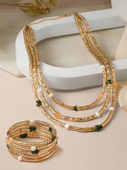 Zaveri Pearls - Multicolor Beads Necklace and Stack Bracelets Set