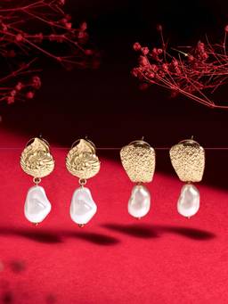 Zaveri Pearls - Gold Tone Contemporary Baroque Drop Earrings (Pack of 2)