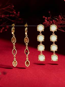 Zaveri Pearls - Multicolor Stones Contemporary Drop Earrings (Pack of 2)