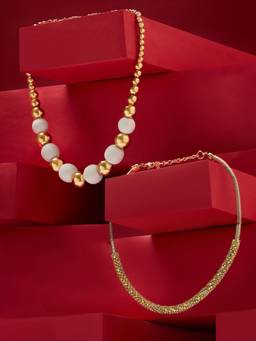 Zaveri Pearls - Gold Tone Diamonds Beads Contemporary Necklace (Pack of 2)