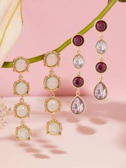 Zaveri Pearls - Multicolor Stones Contemporary Drop Earrings (Pack of 2)