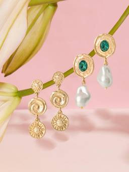Zaveri Pearls - Green Stones Baroque Pearls Drop Earrings (Pack of 2)