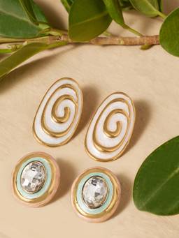 Zaveri Pearls - Multicolor Enamel Stones Studs Earrings (Pack of 2)