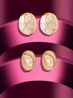 Zaveri Pearls - White Enamel Contemporary Statement Studs Earrings (Pack of 2)