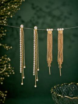 Zaveri Pearls - Gold Tone Diamonds Chain Fringe Drop Earrings (Pack of 2)