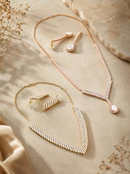 Zaveri Pearls - Rose Gold and Gold Tone Jewellery Set (Pack of 2)