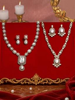 Zaveri Pearls - Antique Gold Tone Stones Jewellery Set (Pack of 2)
