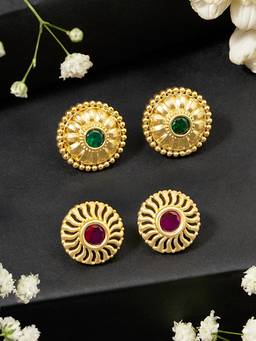 Zaveri Pearls - Pink Green Cubic Zirconia Studs Earrings (Pack of 2)