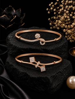 Zaveri Pearls - Rose Gold Tone Cubic Zirconia Bracelet Style Kada (Pack of 2)