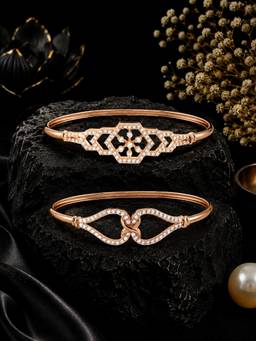 Zaveri Pearls - Rose Gold Tone Cubic Zirconia Bracelet Style Kada (Pack of 2)