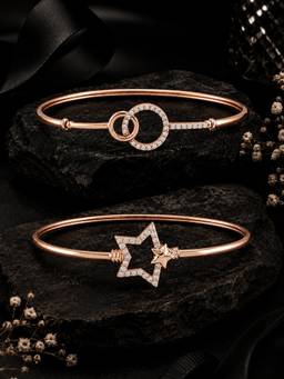 Zaveri Pearls - Rose Gold Tone Cubic Zirconia Bracelet Style Kada (Pack of 2)
