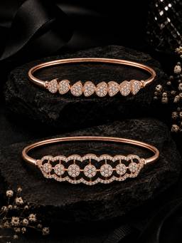 Zaveri Pearls - Rose Gold Tone Cubic Zirconia Bracelet Style Kada (Pack of 2)